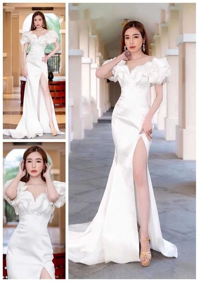 Đầm trắng thiết kế xẻ tà